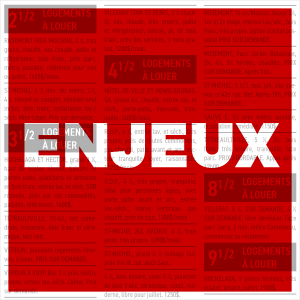 Image promotionnelle ENJEUX à l'occasion de l'événement "Montréal abordable ?" 2022 présenté au Centre de design
