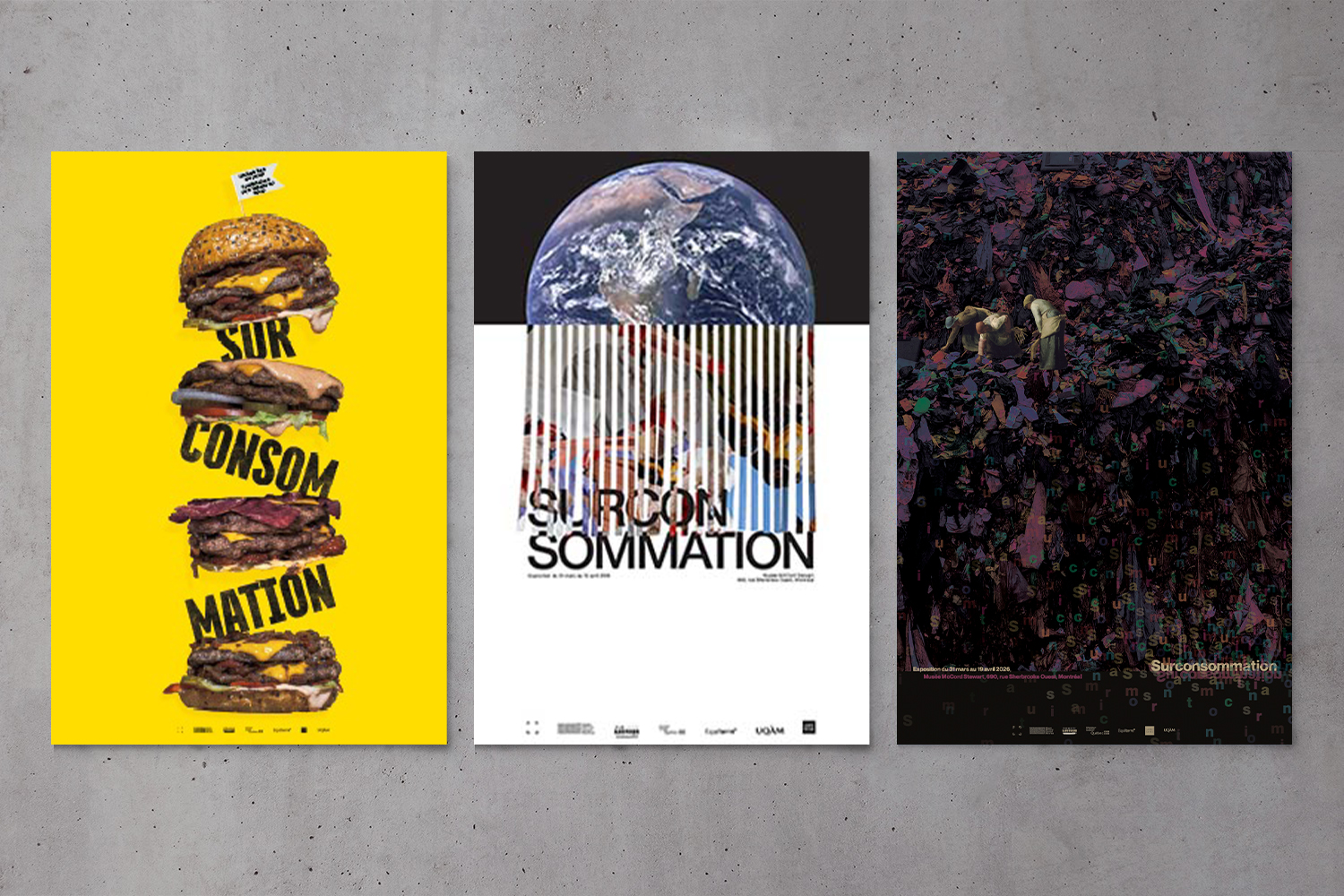 Affiches gagnantes de la bourse SDGQ / Marc H. Choko 2025/2026 _ de gauche à droite : premier prix : Jacqueline He (Sherbrooke), second prix : Xiaofeng Liu (Dawson), troisième prix : Laureline Dodin (Dawson)