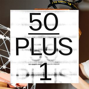 Image promotionnelle de l'événement "50 PLUS 1" de l'école de design de l'UQAM au Centre de design le 3 sept. 2025 _ graphisme Matthias Kreutzer