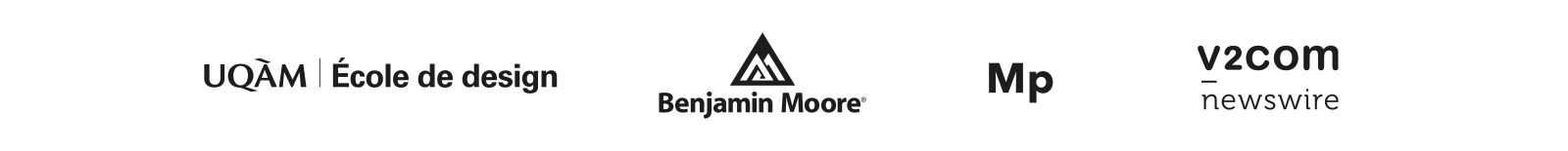 Partenaires et commanditaire de l'exposition "Environnement bâti : un guide alternatif du Japon" présentée au Centre de design de l'UQAM.
De gauche à droite : UQAM | École de design; Benjamin Moore; Mp Repro; V2com 